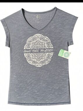 NWT Brisa’s Sz S Don’t Hate Meditate gray white Mandala graphic T-shirt | NWT